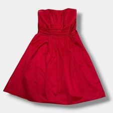 Strapless Red Cotton Satin Dress Size 6 Pleated Cocktail Party Davids Bridal