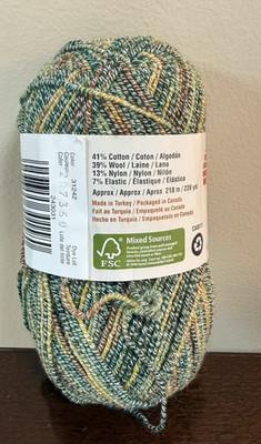 Patons Stretch Socks Yarn Olive Green Cotton Wool Nylon Elastic 50G