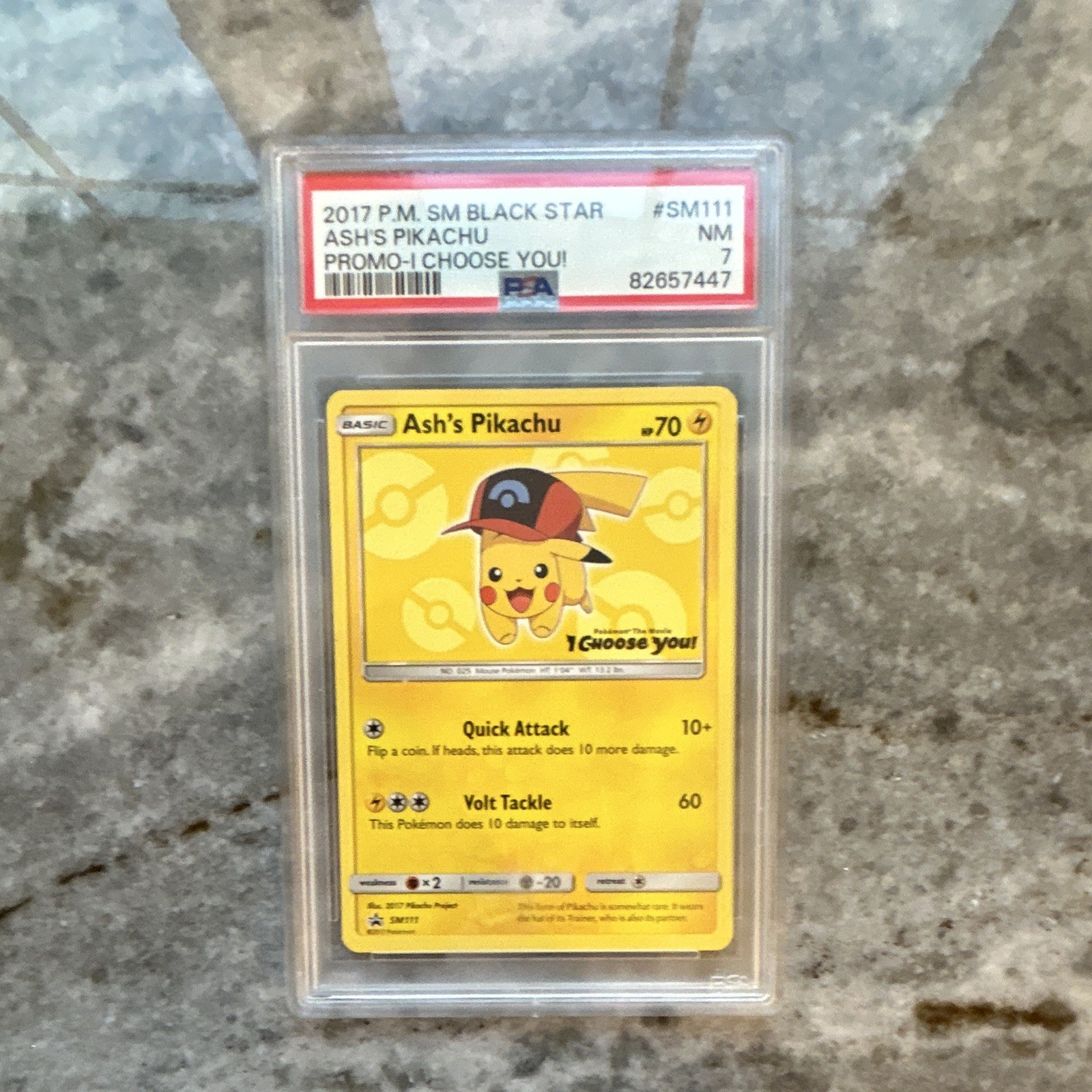 Ash's Pikachu SM Black Star Promo SM111 2017 English Regular PSA 7