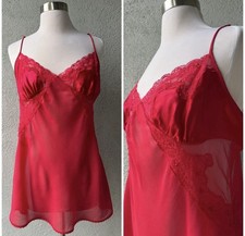 Victoria's Secret Elegant Red Silk Slip Dress w/ Sequins Beads Lace Sz L