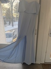 NWT XSCAPE Light Blue Off-The-Shoulder Cocktail Dress Spaghetti Straps – Size 14