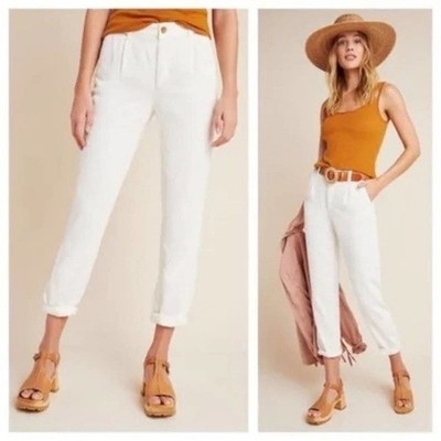 Anthropologie Scout Mid-Rise Pleated Taper Slim Trouser Pant Minimalist White 27