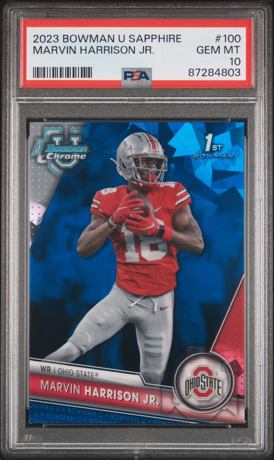 2023 BOWMAN UNIVERSITY CHROME SAPPHIRE #100 MARVIN HARRISON JR. PSA 10