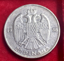 Kindom of YUGOSLAVIA  20 Dinara 1938 In BB - Silver