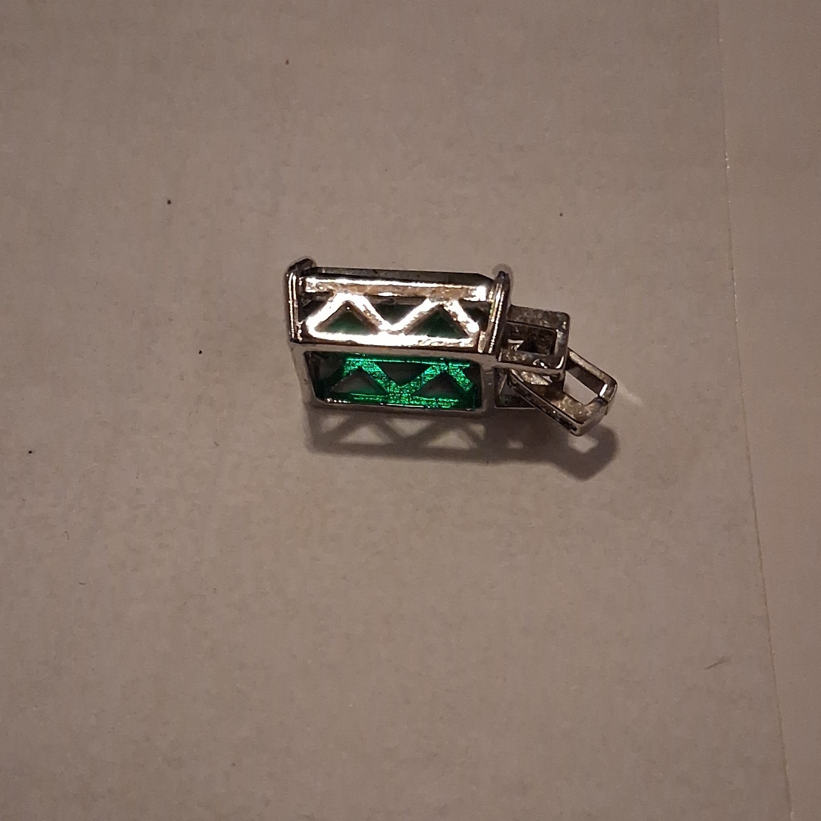 Green Emerald Rectangle Pendant Silver Prong Sett… - image 4
