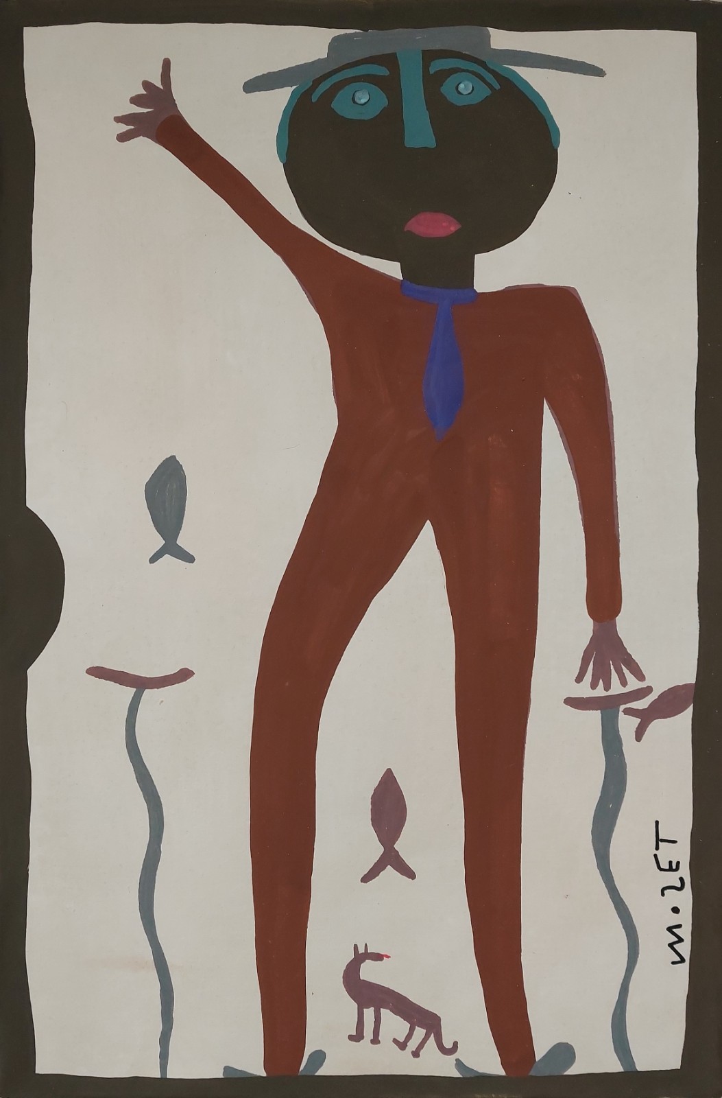 Mose Tolliver Signed Outsider Folk Art Painting on Canvas - African American Art