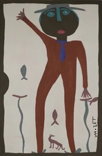 Mose Tolliver Signed Outsider Folk Art Painting on Canvas - African American Art