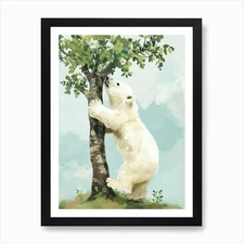 Polar Bear Cub Climbing A Tree Stor Framed Wall Art Poster Canvas Print Picture