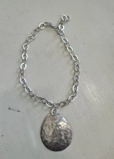 Vintage Silpada Hammered Sterling Silver Teardrop Pendant Necklace Retired Oval