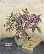 Antique Oil  painting, Bouquet Floral Still Life 1924 Signed, Framed