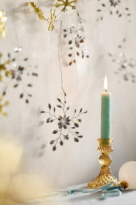 NWT Anthropologie BEADED SNOWFLAKE Garland WREATH CHRISTMAS HOLIDAY SILVER GOLD