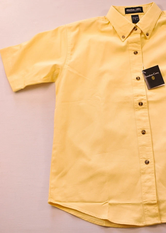  men's Jonathan Corey shirt size medium short sleeve collar yellow button front - Image 3 of 4