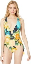 Lucky Brand Women's 236044 Strappy V-Neck Slimming Fit One Piece Swimsuit Size S