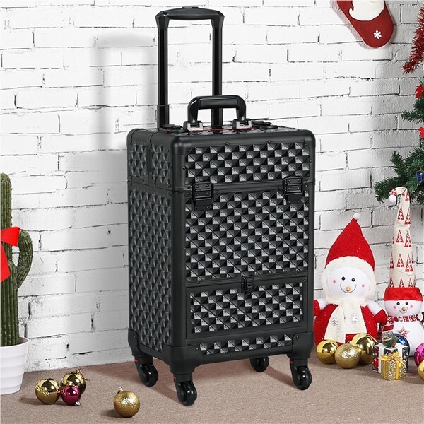 Maletín de Maquillaje Profesional Estuche Cosméticos Malete Negro con Ruedas