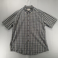 L.L. Bean Shirt Mens L- Reg Blue Green Plaid Short Sleeve Cotton Button Down