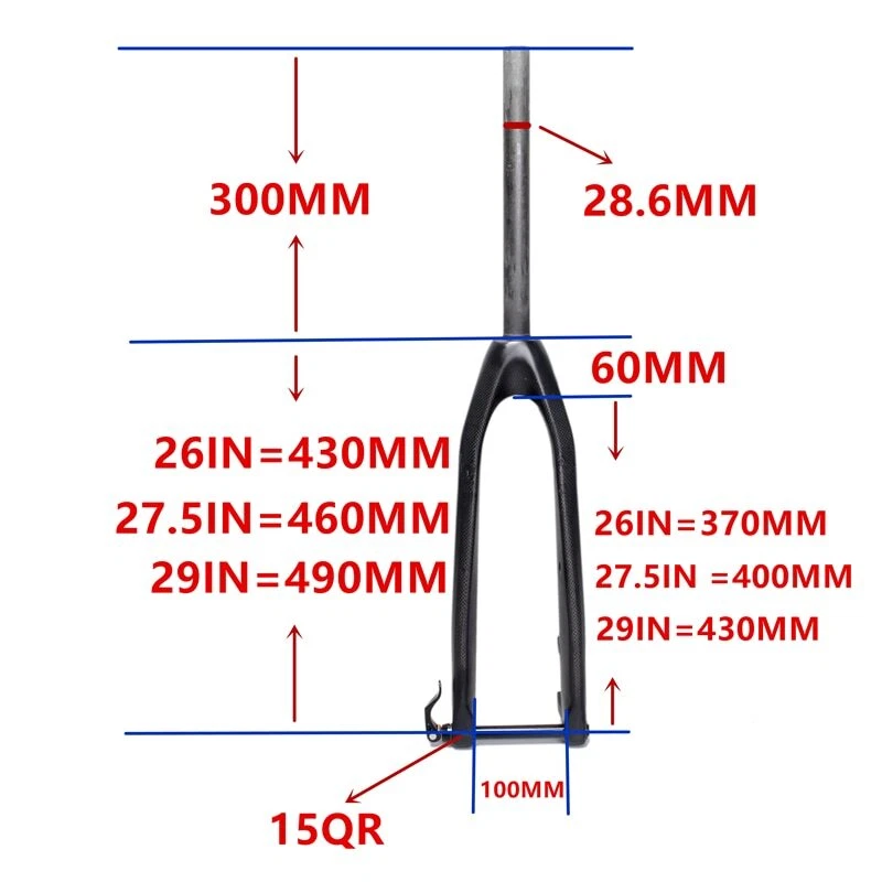Mountain Bike Carbon Fork mtb Bicycle Forks 26/27.5/29er 1-1/8" Straight 100*15 - Image 2 of 4