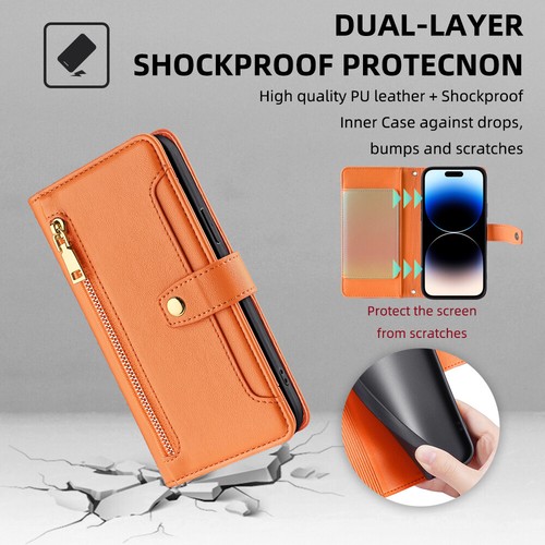 For iPhone 7/8/X/11/12/13/14/15 Zipper Wallet Magnetic Flip Stand Crossbody Case - Picture 52 of 80