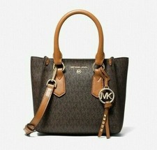 New MICHAEL KORS Kris Small Satchel Crossbody MK LOGO Brown/Acorn