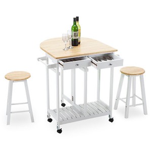 Rolling Kitchen Island Trolley Cart Storage Dinning Table & Stools ... Rolling Kitchen Island Trolley Cart Storage Dinning Table & Stools ...