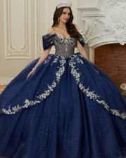 Glitters Navy Lace Quinceanera Dresses Off the Shoulder Sweet 15 16 Ball Gowns