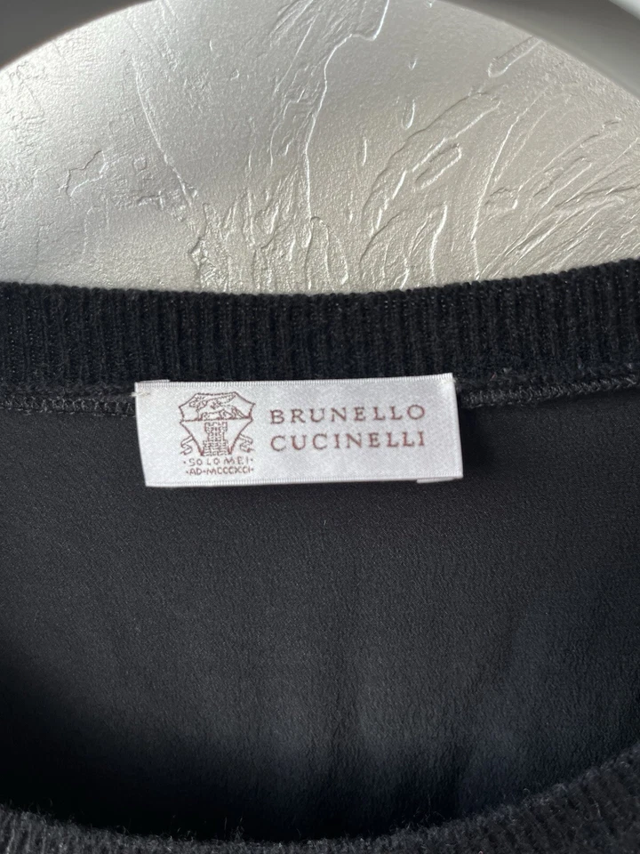 BRUNELLO CUCINELLI Black Women’s Round Neck Sweater Jumper Sz 6 8 M L Silk 3/4 - Image 3 of 4