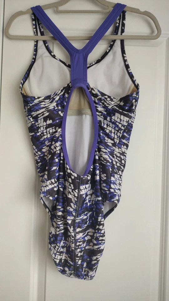 Speedo Hydro Women's One-piece Bathing Suit Purple Gray White Padded Bra 9/10 - Image 2 of 4