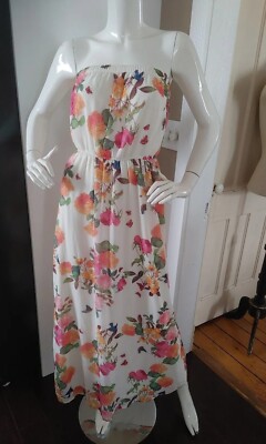 FOREVER 21 Strapless casual dress maxi ivory print Flowers Roses Ruffle Size L | eBay FOREVER 21 Strapless casual dress maxi ivory print Flowers Roses Ruffle Size L | eBay