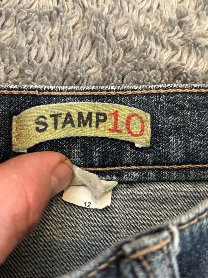 Pantalones de mezclilla STAMP 10 para mujer 12 recortados azules pierna recta 5 bolsillos diseño clásico Foto 2 de 4