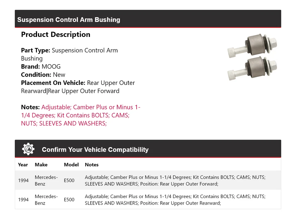 Buje de brazo de control de suspensión MOOG para Mercedes-Benz E500 1994 Foto 2 de 3