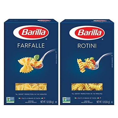 BARILLA Blue Box Pasta Variety Pack, Farfalle & Rotini, 16 oz. Box (Pack of 8),