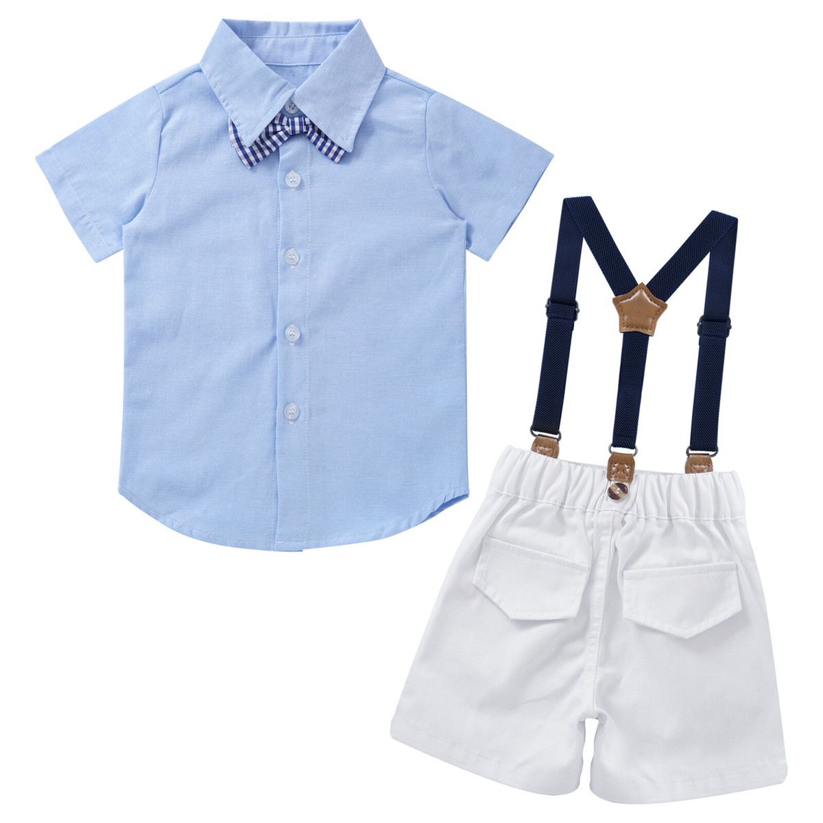Toddler Baby Boy Gentleman Suit Shirts Shorts Suspender Pants Outfit Set