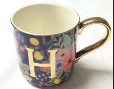NEW ANTHROPOLOGIE COFFEE TEA LATTE MUG CUP MONOGRAM  H  GARDEN PARTY RIFLE PAPER
