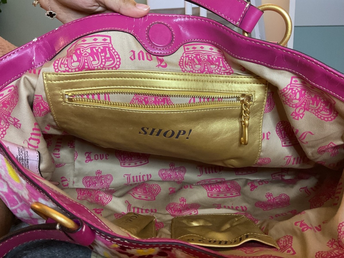 Y2K 2009 Vintage Juicy Couture Pink Paisley Terry Cloth Tote