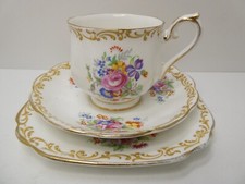 VINTAGE ROYAL ALBERT FLORAL BONE CHINA FLOWERS  TRIO CUP SAUCER PLATE