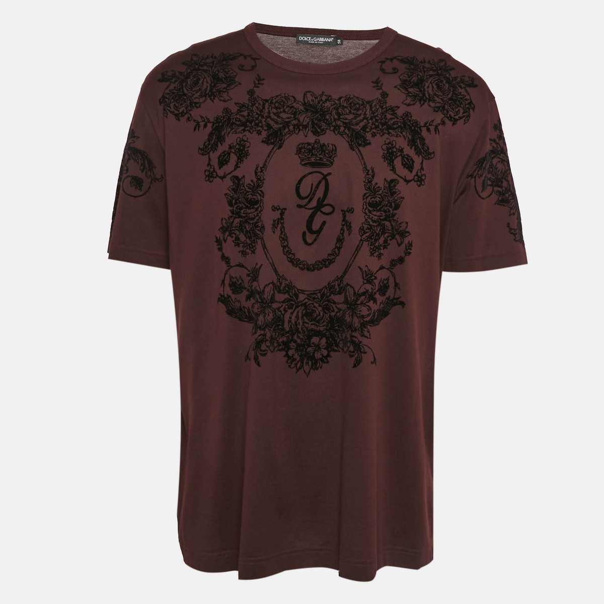 Dolce & Gabbana Burgundy Flock Print Cotton T-Shirt 4XL | eBay