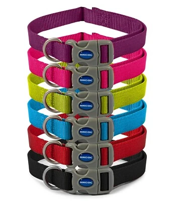 ANCOL VIVA NYLON ADJUSTABLE QUICK FIT BUCKLE DOG/PUPPY COLLAR - 6 COLOURS
