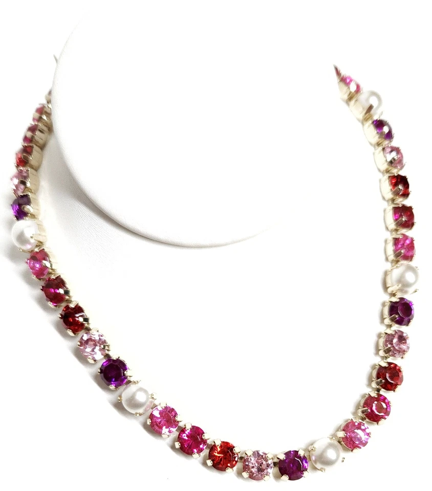 J.Crew Factory Crystal Pearl Statement Necklace Soft Fuchsia Pink CE857 New - Image 4 of 4