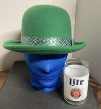 St Patricks Day ~ Miller Lite ~ Green Derby Hat & Tanker Pint Set Old School Lab