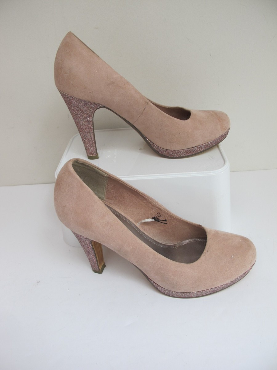 Size MARCO TOZZI Beige Suede Leather Heels- Sparkle Heel- Slip