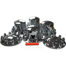 New Chrome Hub Cover Front Rear Axle Wheel Cover 33mm Lug Nut Semi Truck 6pc