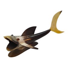 Shark Carved Bull Horn Figurine Decor Russian Signed