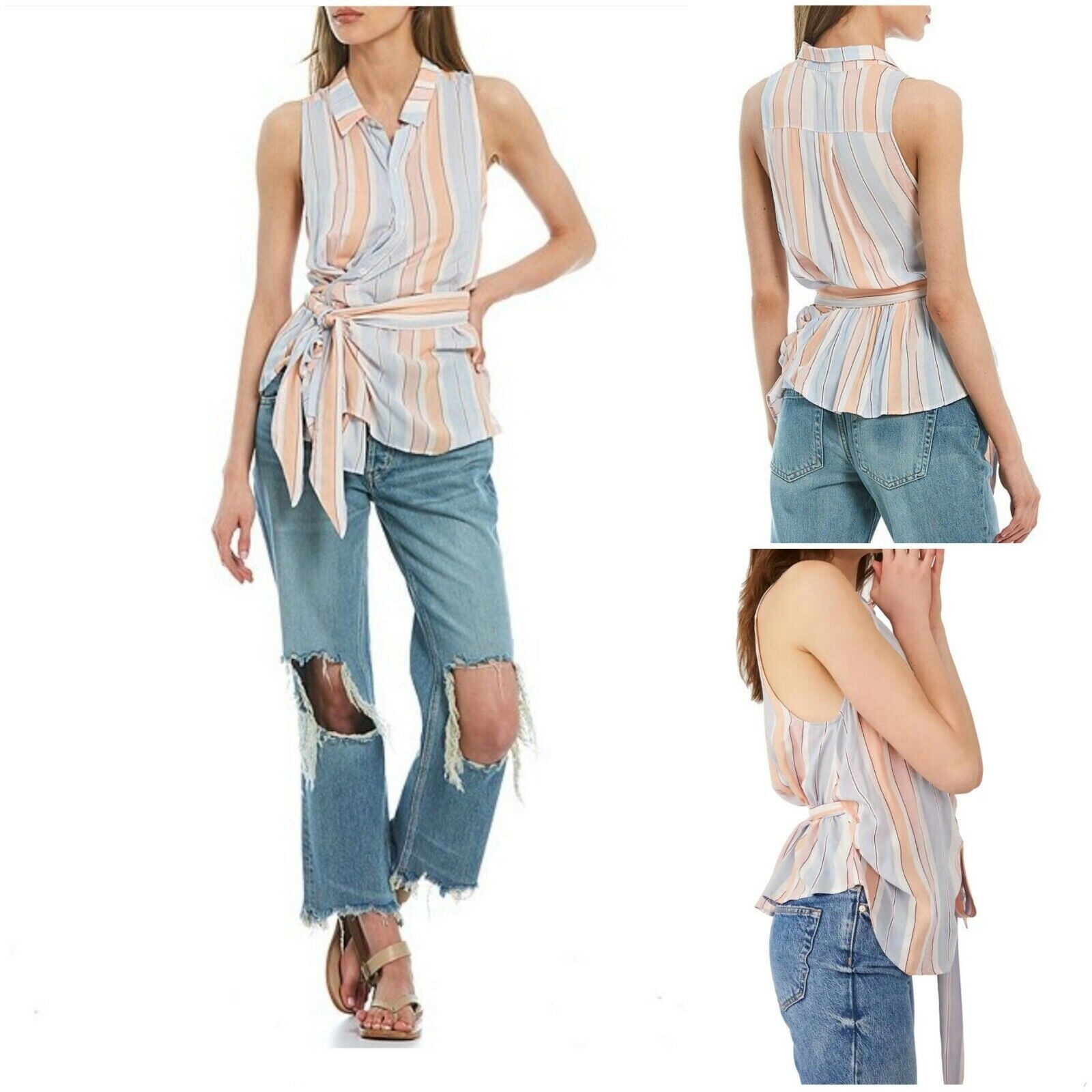 NEW! Free People Mackenzie Wrap Button Up Top Ivory Combo OB1314283 Sz ...