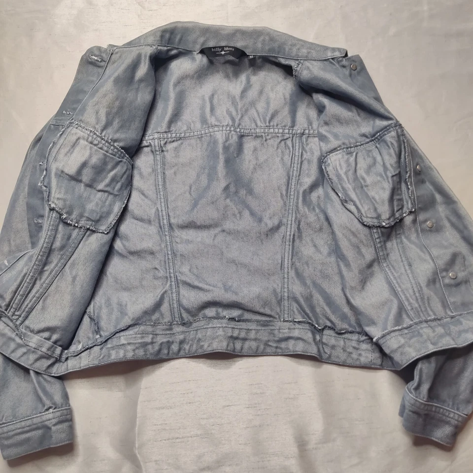 Chaqueta de Camionero De Colección Billy Blues Mujer Mediana Plateada Azul Botón Hecha en EE. UU. Foto 3 de 4