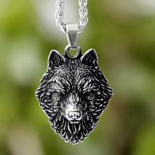 316L Edelstahl Wolf Wolfskopf 1 Anhänger mit Kette - Halskette Edelstahl 60 cm