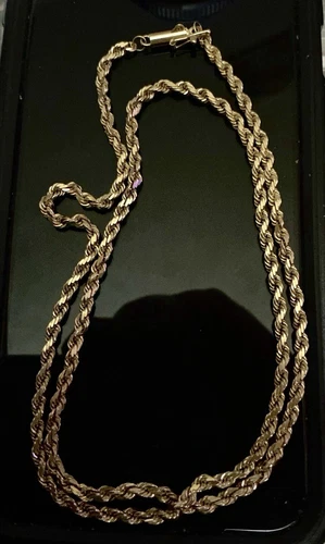 10KY Gold D/C Rope Chain Necklace Barrel Catch 20 Inch/ 3mm. 14.2 Grams