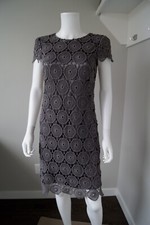 Suzi Chin For Maggy Boutique Charcoal Gray Crochet Overlay Sheath Dress SZ 6