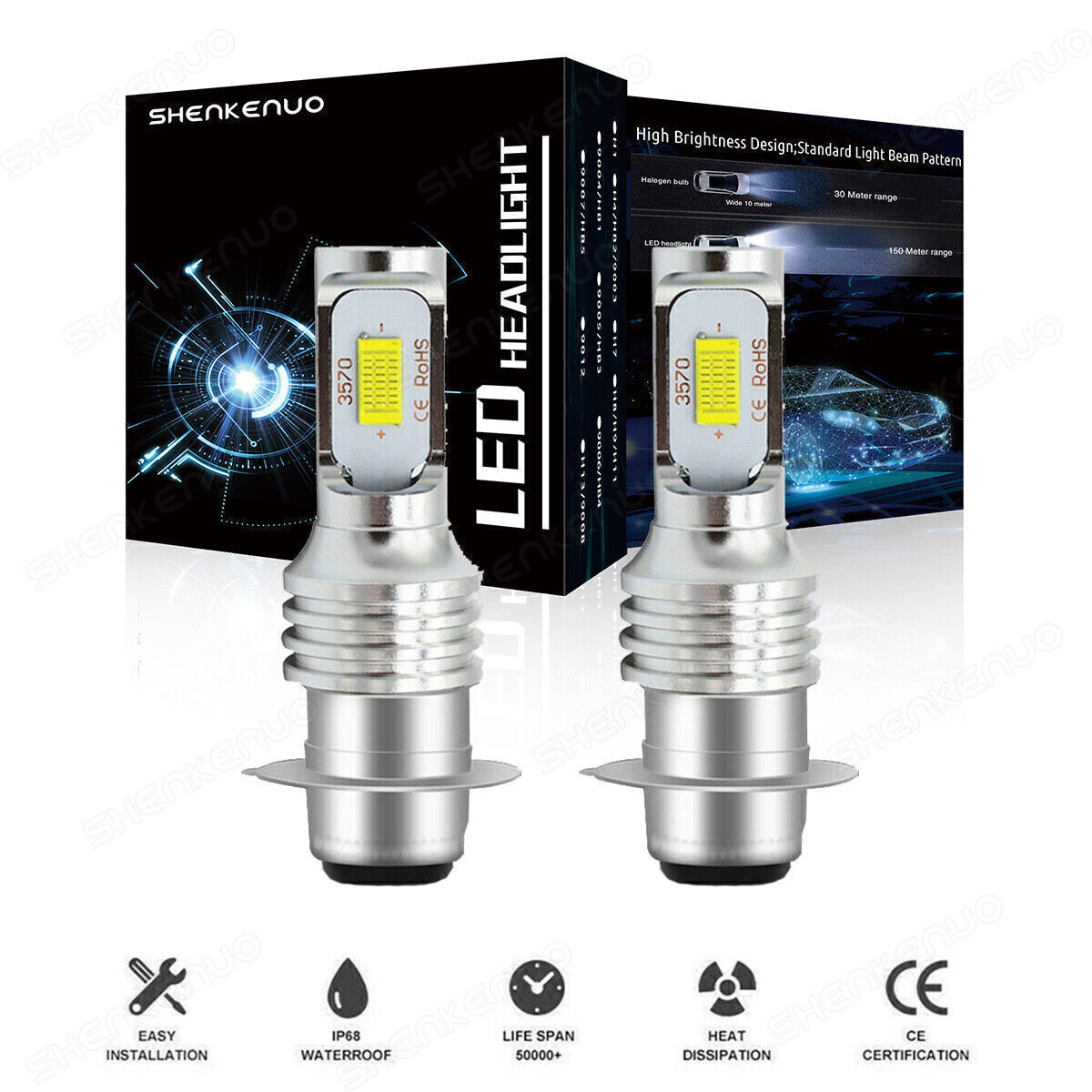 AuureLamp H6 LED Headlight Bulbs – Hi/Low Beam For 2023-2024 Yamaha Raptor 700R SE & More