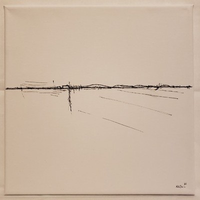 No.684 Original Abstract Minimal  Landscape Ink Painting By K.A.Davis    