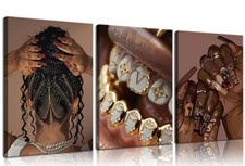 3pcs Trendy Black Woman Canvas Wall Art Fashion Black Girl Wall Decor Picture...