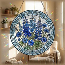 Blue wildflower stained glass suncatcher, botanical window decor, gift for mom
